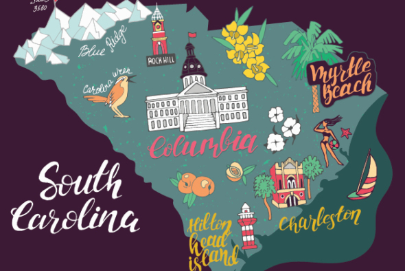 south carolina outline with major landmarks