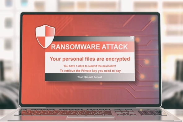 computer screen with ransomware attack alert