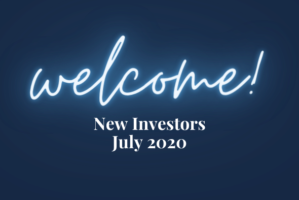 white text on blue background reading welcome new investors july 2020